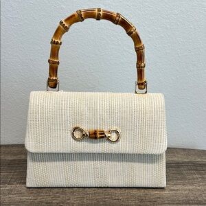 Tommy Bahama Cream and Brown Satchel with Gold Accents